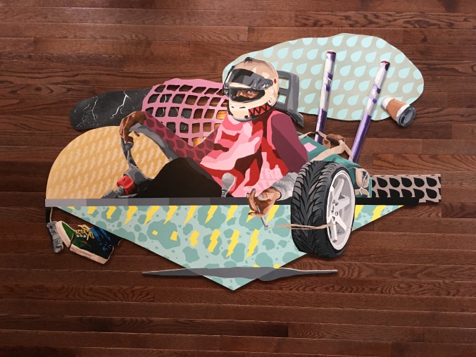 SKRT SKRT, Spray Paint (Montana 94), acrylic, on hand cut wood, 3ft x 4.5ft, 2018